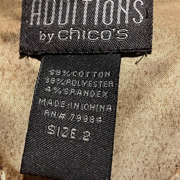 🔥 Chico's Additions Feathers Jacket Chicos 2 Misses L Cotton Gold Brown Dressy - Picture 10 of 11